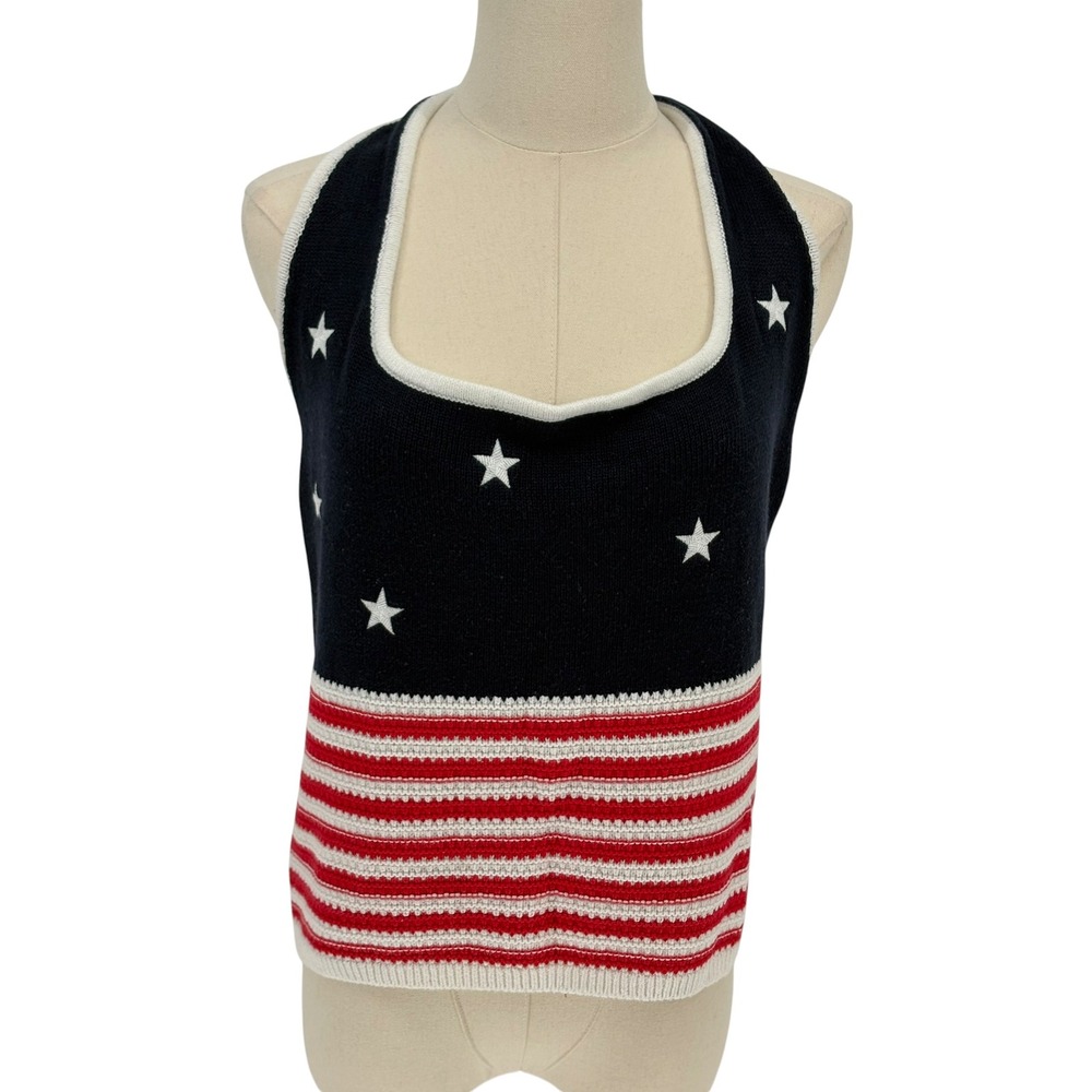 Hollister Halter Top Navy Blue American Flag Stars Stripes Knit XL